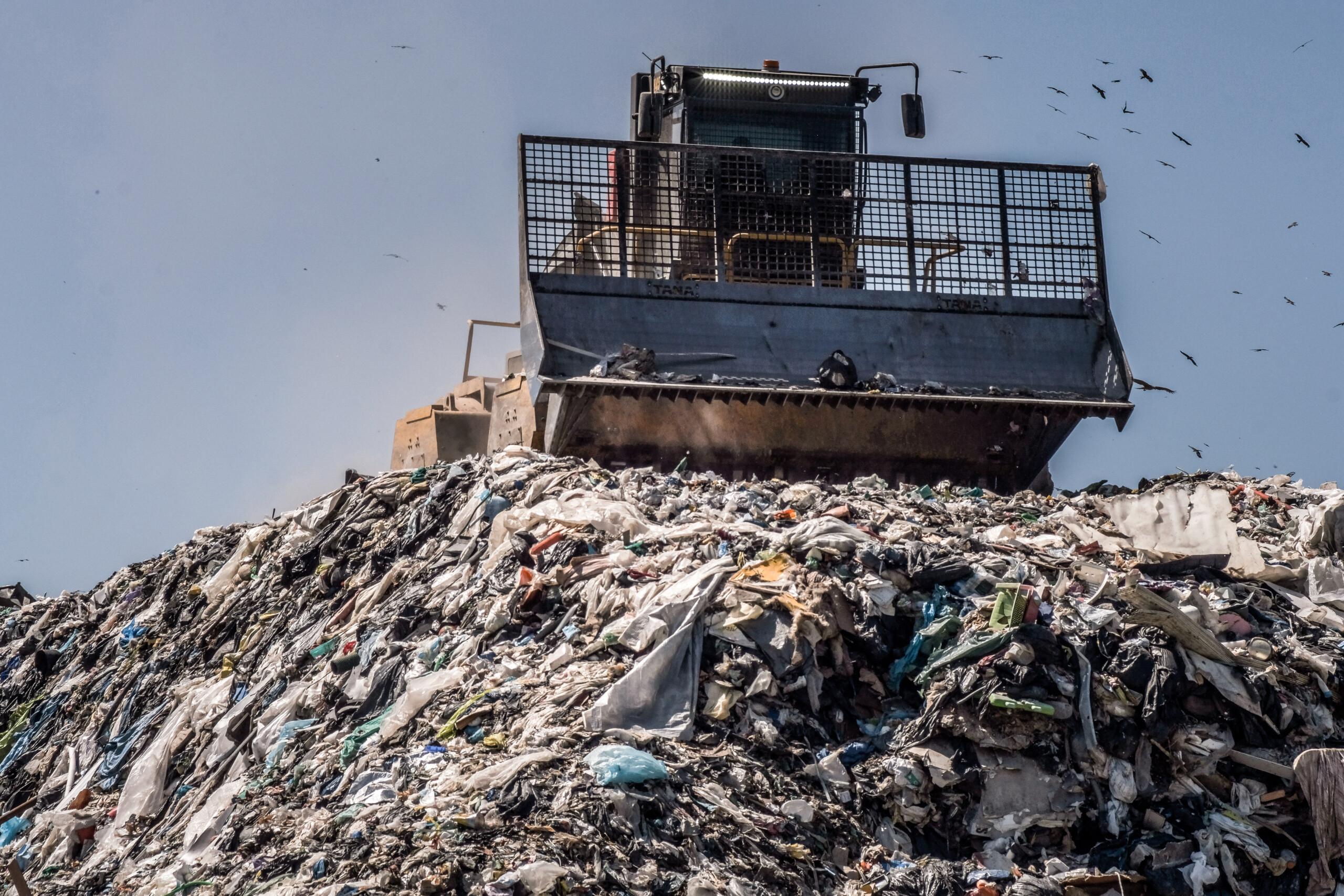 TANA landfill compactor at the Pihourc landfill site in France.