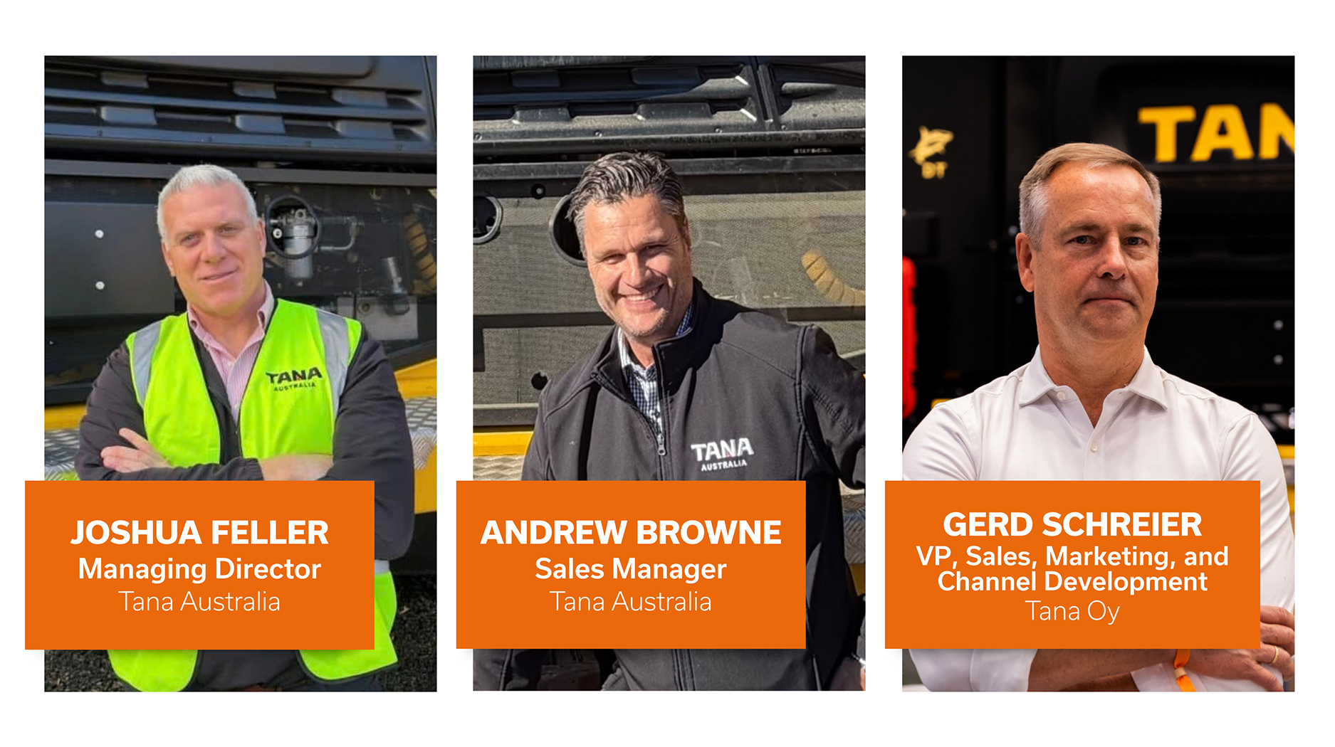 Joshua Feller, Tana Australia, Andrew Browne, Tana Australia, and Gerd Schreier, Tana Oy, are attending Waste Expo Australia 2026